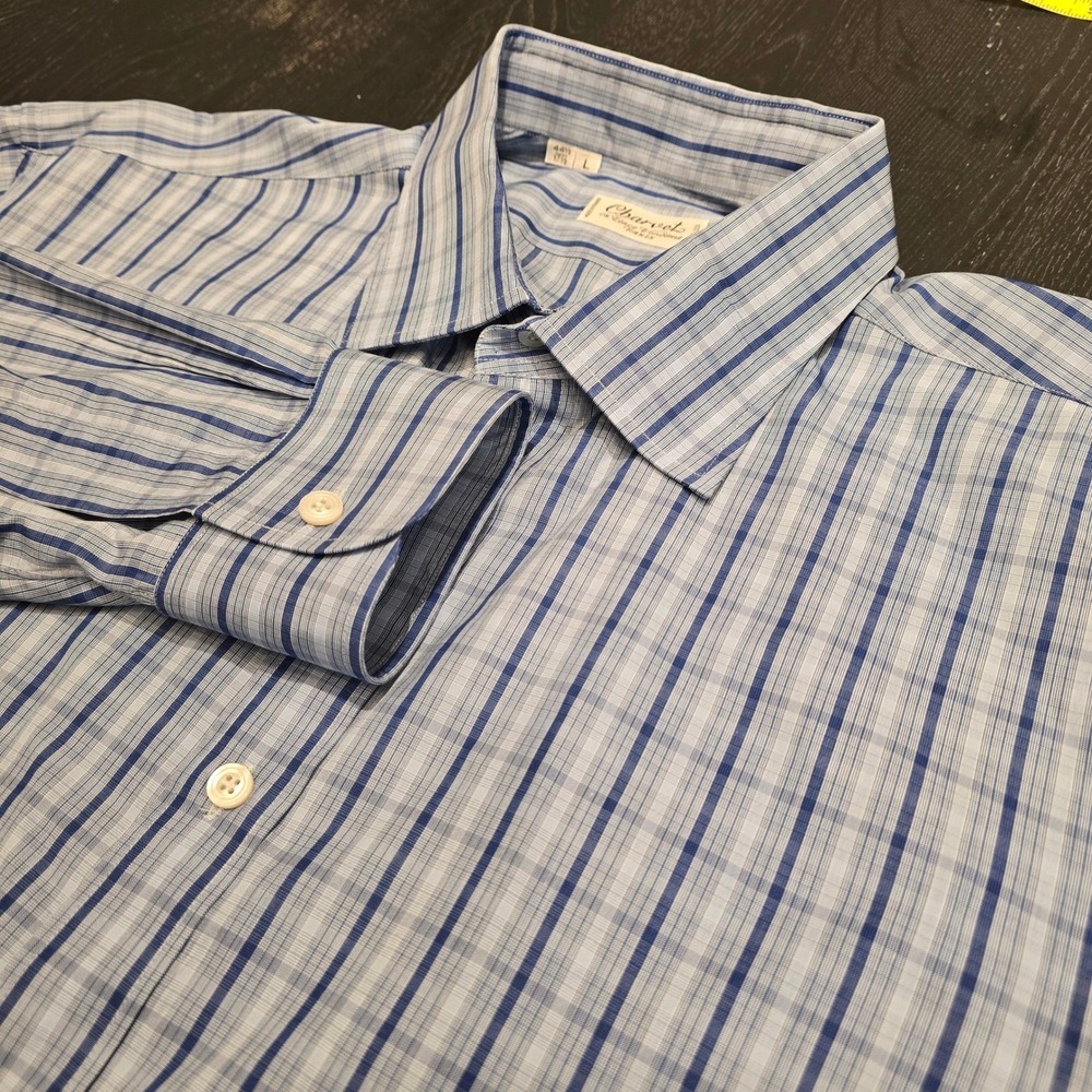 Lot of 2 Charvet Paris Mens Dress Shirt 17.5 L Striped Cotton Made in France
